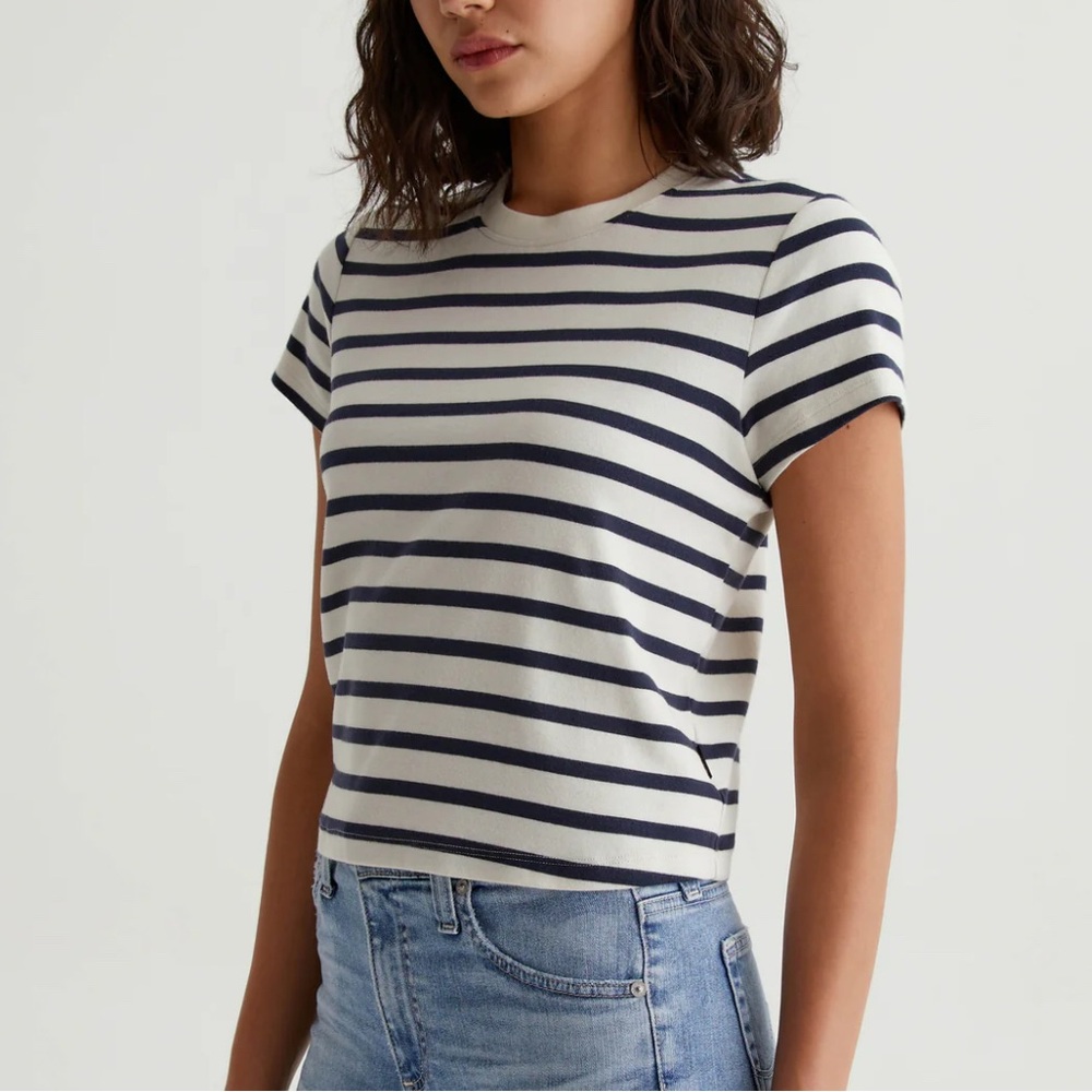 AG Adriano Goldschmied Navy and White Striped Tee